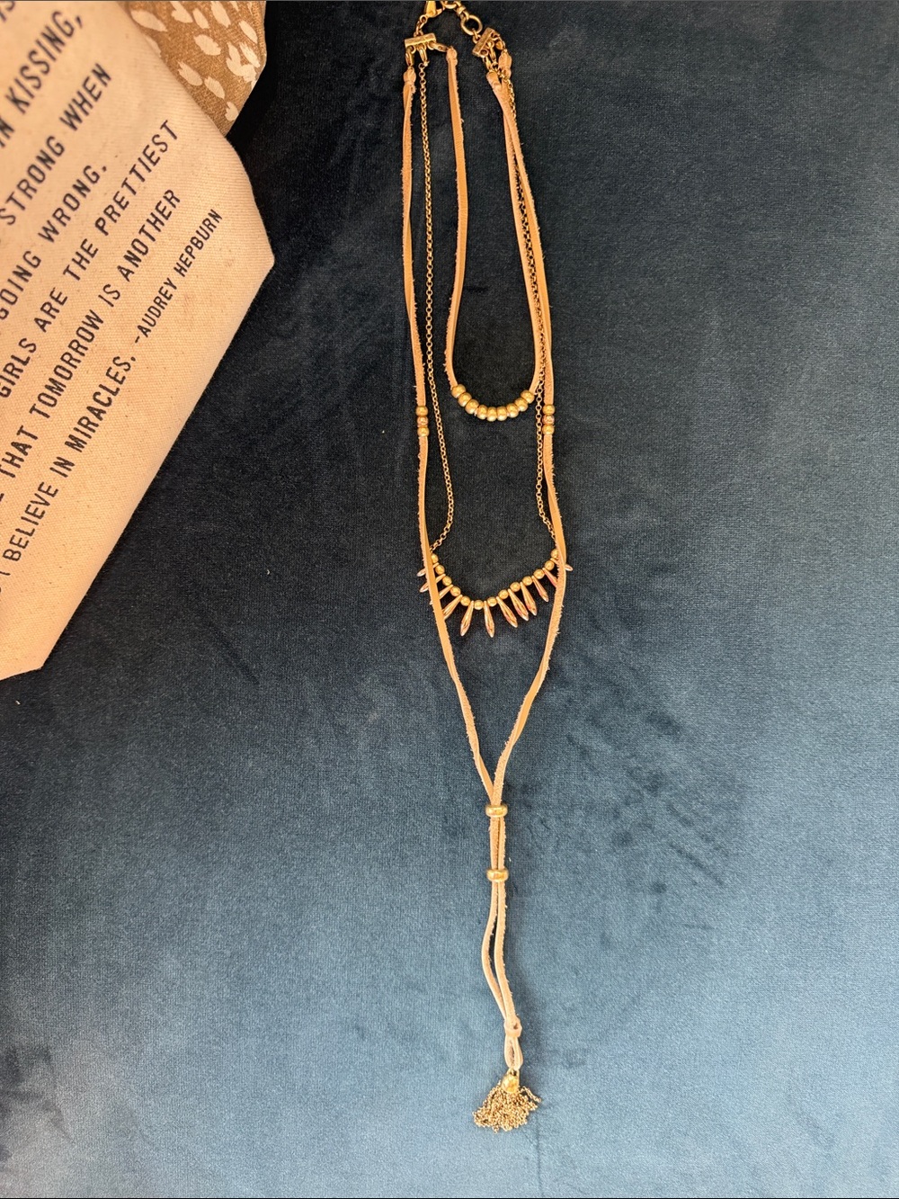 Layered Faux Leather and Gold Women's Lariat Necklace - Beautiful layered 🥰